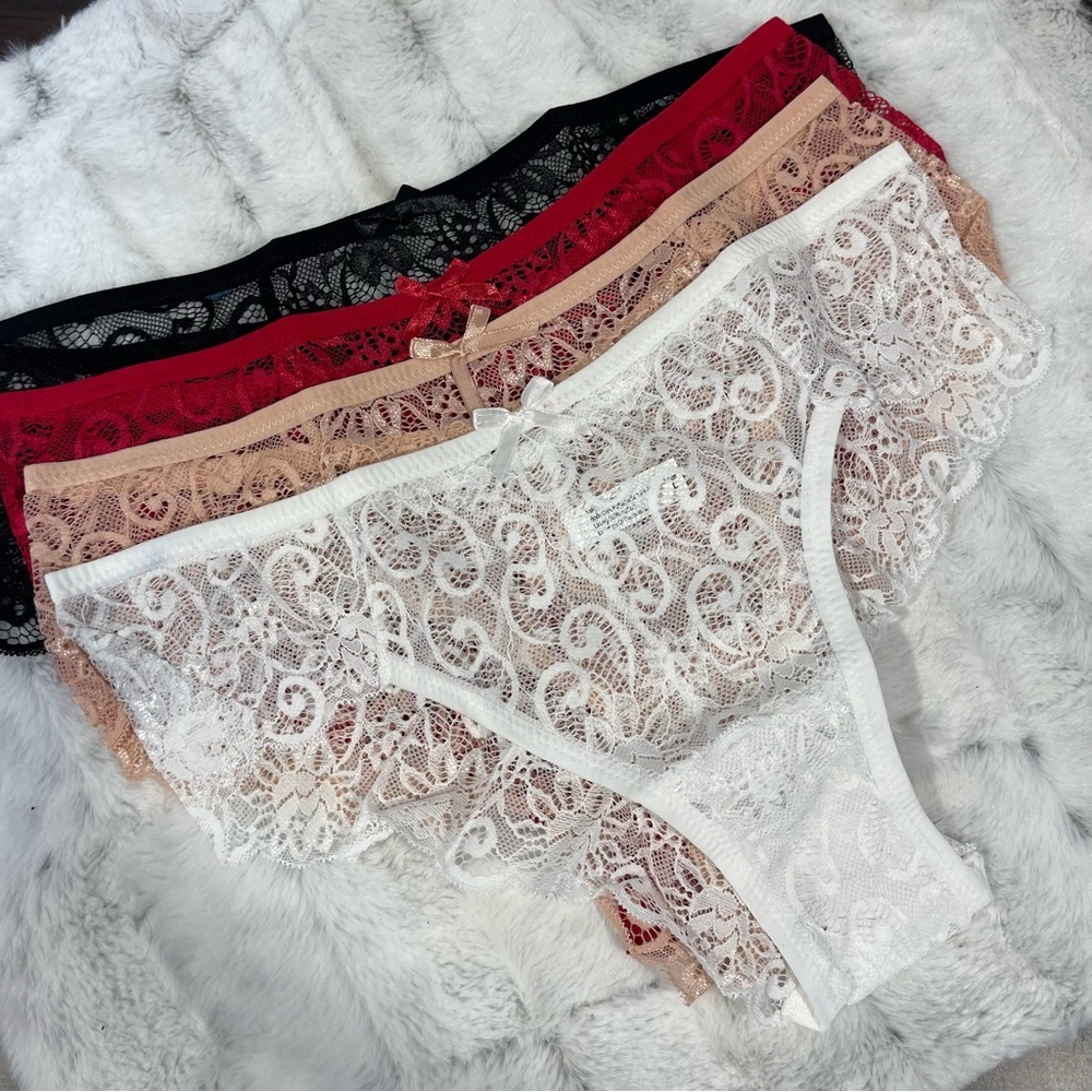 Elegant Lace Panty Set - Black, Red, White, Tan women’s large